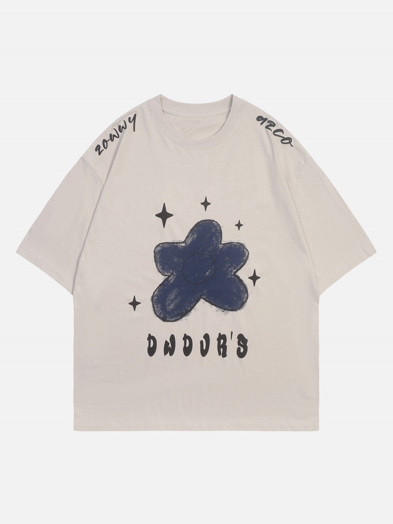 T Shirts Aelfric Eden Star Flower Print Tee Noir | UMX-13659487